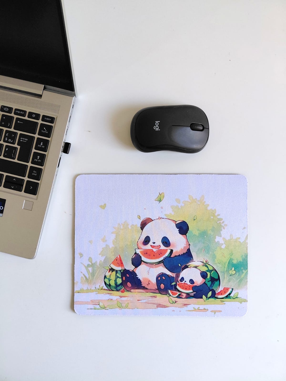 ✨ Tapis de souris – Panda & Bébé Panda “Moment Pastèque” ✨