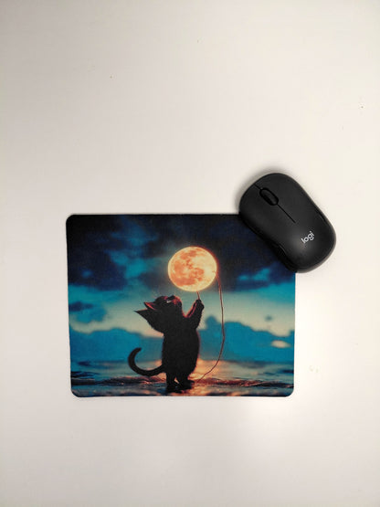 ✨ Tapis de souris “Chaton et Lune Magique + 3 Stickers ✨