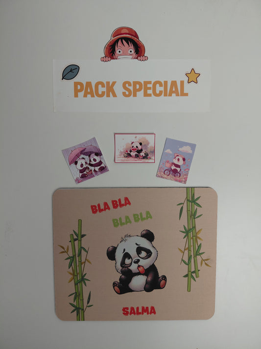 ✨ Tapis de souris – Panda Indifférent “Bla Bla Bla Bla… + 3 Stickers ✨